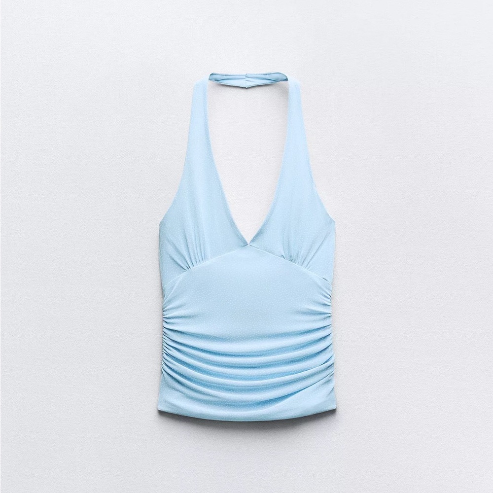 Zara Sky Blue Patterned Top